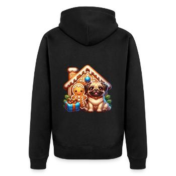 Mops Lebkuchen - Unisex Premium Bio Zip Hoodie - Schwarz - Hinten - Nico (187cm)