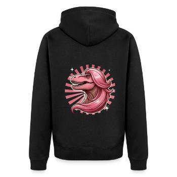 Rosahaarige Diva TRex Illustration - Unisex Premium Bio Zip Hoodie - Schwarz - Hinten - Nico (187cm)