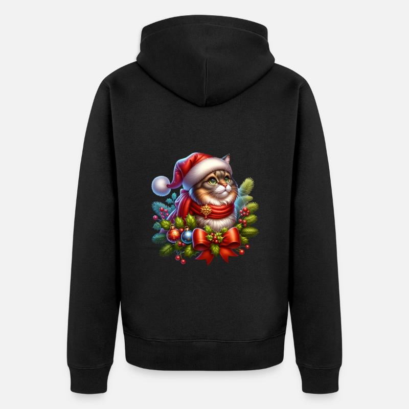 Weihnachtskranz Katze - Unisex Premium Bio Zip Hoodie - Schwarz