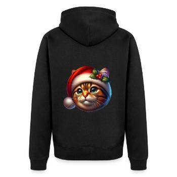 Katze Weihnachtsmütze Winter - Unisex Premium Bio Zip Hoodie - Schwarz - Hinten - Nico (187cm)