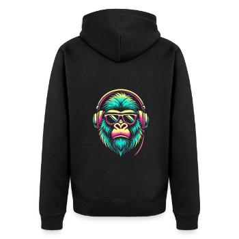 Neon Gorilla with Headphones - Unisex Premium Organic Zip Hoodie - black - Back - Nico (187cm)