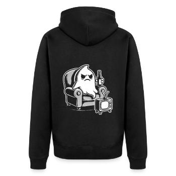 Grumpy Ghost Watching TV Cartoon - Unisex Premium Organic Zip Hoodie - black - Back - Nico (187cm)