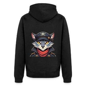 Fierce Pirate Cat in Skull Hoodie - Unisex Premium Organic Zip Hoodie - black - Back - Nico (187cm)