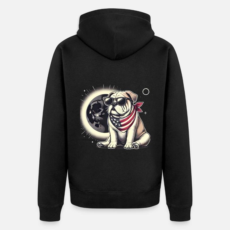 Éclipse solaire du bouledogue patriotique - Veste à capuche bio Premium Unisexe - noir