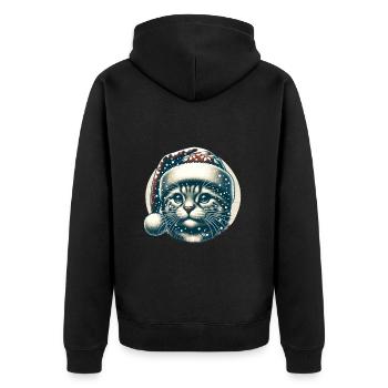 Weihnachts Katze Vintage Schneefall - Unisex Premium Bio Zip Hoodie - Schwarz - Hinten - Nico (187cm)