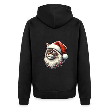 Schneefall Katze Weihnachtlich Weihnachtsmütze - Unisex Premium Bio Zip Hoodie - Schwarz - Hinten - Nico (187cm)