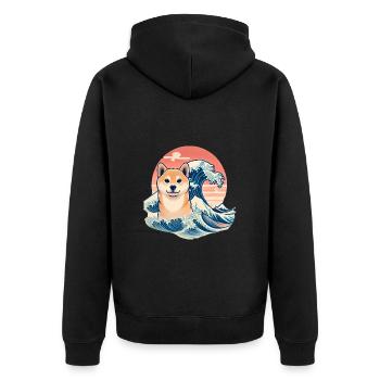 Shiba Inu with Japanese Wave Art - Unisex Premium Organic Zip Hoodie - black - Back - Nico (187cm)