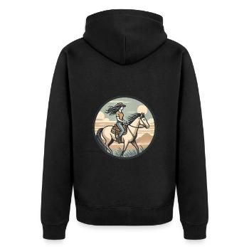 Vintage Reiten Grafik Abzeichen - Unisex Premium Bio Zip Hoodie - Schwarz - Hinten - Nico (187cm)