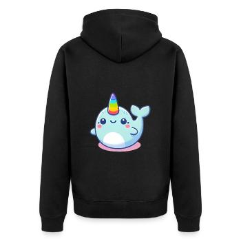 Mignon arc en ciel corne narval dessin animé - Veste à capuche bio Premium Unisexe - noir - Dos - Nico (187cm)