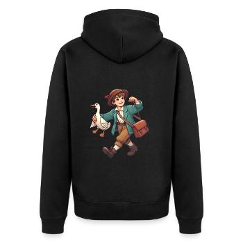 Vintage Junge mit Ente Illustration - Unisex Premium Bio Zip Hoodie - Schwarz - Hinten - Nico (187cm)