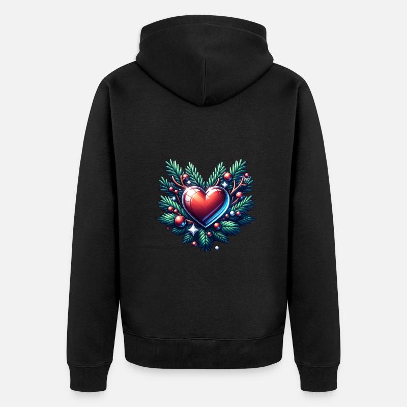 Weihnachts Herz Weihnachtskranz Advent - Unisex Premium Bio Zip Hoodie - Schwarz