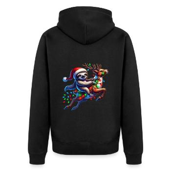 Faultier fliegt mit Rentier Weihnachten - Unisex Premium Bio Zip Hoodie - Schwarz - Hinten - Nico (187cm)