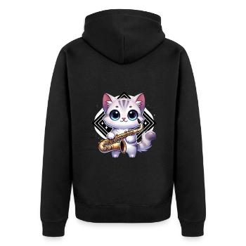 Adorable Cat with Saxophone Design - Unisex Premium Organic Zip Hoodie - black - Back - Nico (187cm)