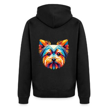 Colorful Geometric Yorkie Face Art - Unisex Premium Organic Zip Hoodie - black - Back - Nico (187cm)