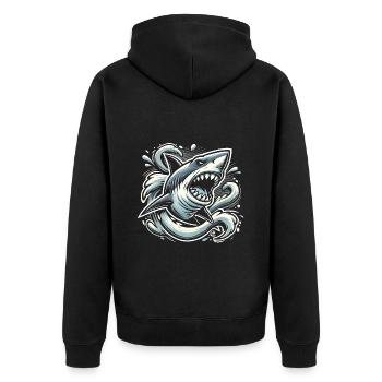 Nightmarish Shark in Dark Waters - Unisex Premium Bio Zip Hoodie - Schwarz - Hinten - Nico (187cm)