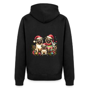 Weihnachts Mops Familie Süß Weihnachten Vintage - Unisex Premium Bio Zip Hoodie - Schwarz - Hinten - Nico (187cm)
