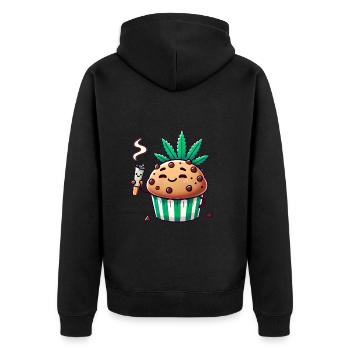 Chill Muffin mit Blattschliff - Unisex Premium Bio Zip Hoodie - Schwarz - Hinten - Nico (187cm)