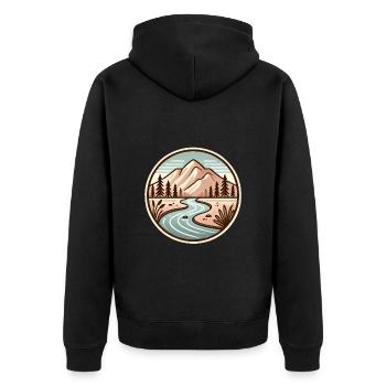 Friedliches Berg-Natur-Abzeichen-Design - Unisex Premium Bio Zip Hoodie - Schwarz - Hinten - Nico (187cm)