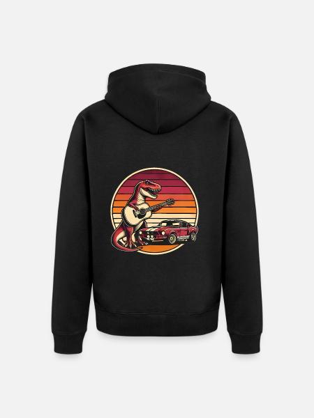 Guitariste rétro TRex avec voiture de sport - Veste à capuche bio Premium Unisexe - noir