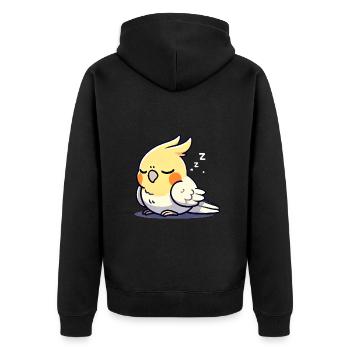 Schlafender Nymphensittich Cartoon-Illustration - Unisex Premium Bio Zip Hoodie - Schwarz - Hinten - Nico (187cm)