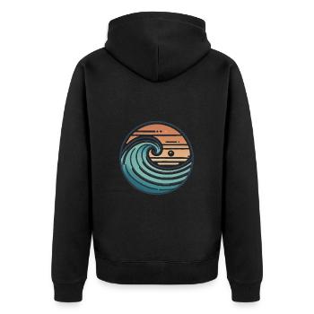 Vintage Ocean Wave Sonnenuntergang Abzeichen - Unisex Premium Bio Zip Hoodie - Schwarz - Hinten - Nico (187cm)