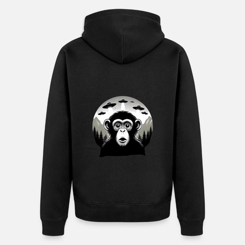 Monkey with UFO - Unisex Premium Bio Zip Hoodie - Schwarz