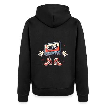 Retro Kassette Charakter Cartoon - Unisex Premium Bio Zip Hoodie - Schwarz - Hinten - Nico (187cm)