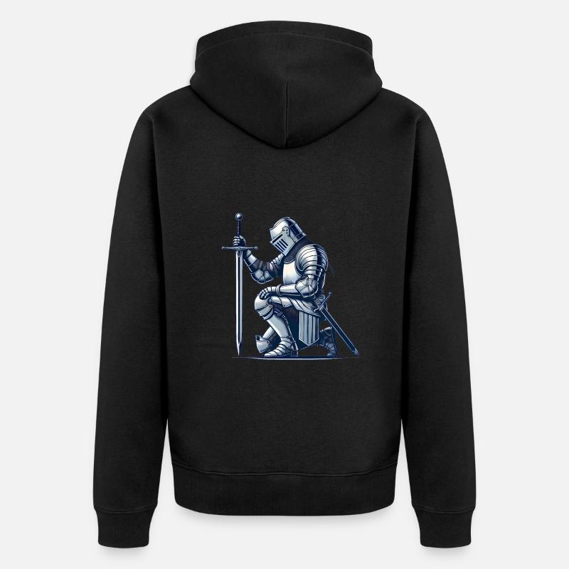 Illustration de chevalier médiéval agenouillé - Veste à capuche bio Premium Unisexe - noir