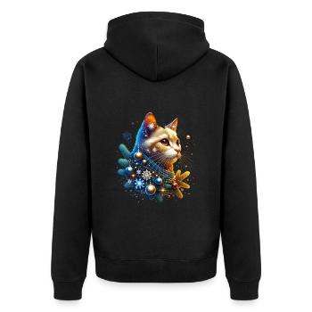 Katze Christmas Xmas Weihnachten - Unisex Premium Bio Zip Hoodie - Schwarz - Hinten - Nico (187cm)
