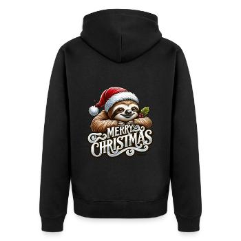 Merry Christmas Witziges Faultier - Unisex Premium Bio Zip Hoodie - Schwarz - Hinten - Nico (187cm)