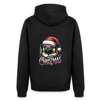 Merry Christmas Weihnachts Mops Weihnachten Xmas - Unisex Premium Bio Zip Hoodie - Schwarz - Hinten - Nico (187cm)