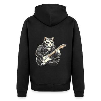 Katze spielt Gitarre - Unisex Premium Bio Zip Hoodie - Schwarz - Hinten - Nico (187cm)