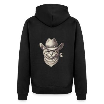Cowboy Katze Illustration Design - Unisex Premium Bio Zip Hoodie - Schwarz - Hinten - Nico (187cm)