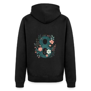 Blumen Zahl 8 Design - Unisex Premium Bio Zip Hoodie - Schwarz - Hinten - Nico (187cm)