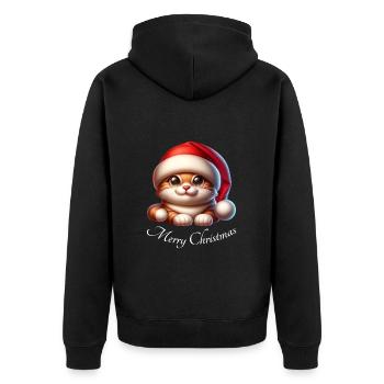 Weihnachts Katze Merry Christmas Xmas - Unisex Premium Bio Zip Hoodie - Schwarz - Hinten - Nico (187cm)