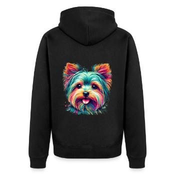 Portrait coloré d’un Yorkshire Terrier - Veste à capuche bio Premium Unisexe - noir - Dos - Nico (187cm)
