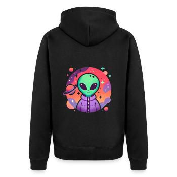 Alien Traveler Kosmische Kunst - Unisex Premium Bio Zip Hoodie - Schwarz - Hinten - Nico (187cm)