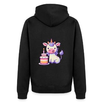 Drôle de vachelicorne avec gâteau d’anniversaire - Veste à capuche bio Premium Unisexe - noir - Dos - Nico (187cm)
