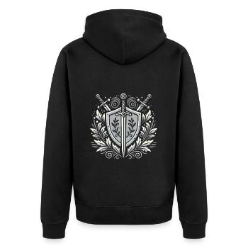 Shield and Swords Crest Design - Unisex Premium Organic Zip Hoodie - black - Back - Nico (187cm)