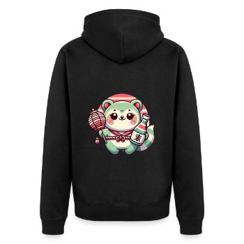 Whimsical Tanuki Lantern Design - Unisex Premium Organic Zip Hoodie - black - Back - Nico (187cm)