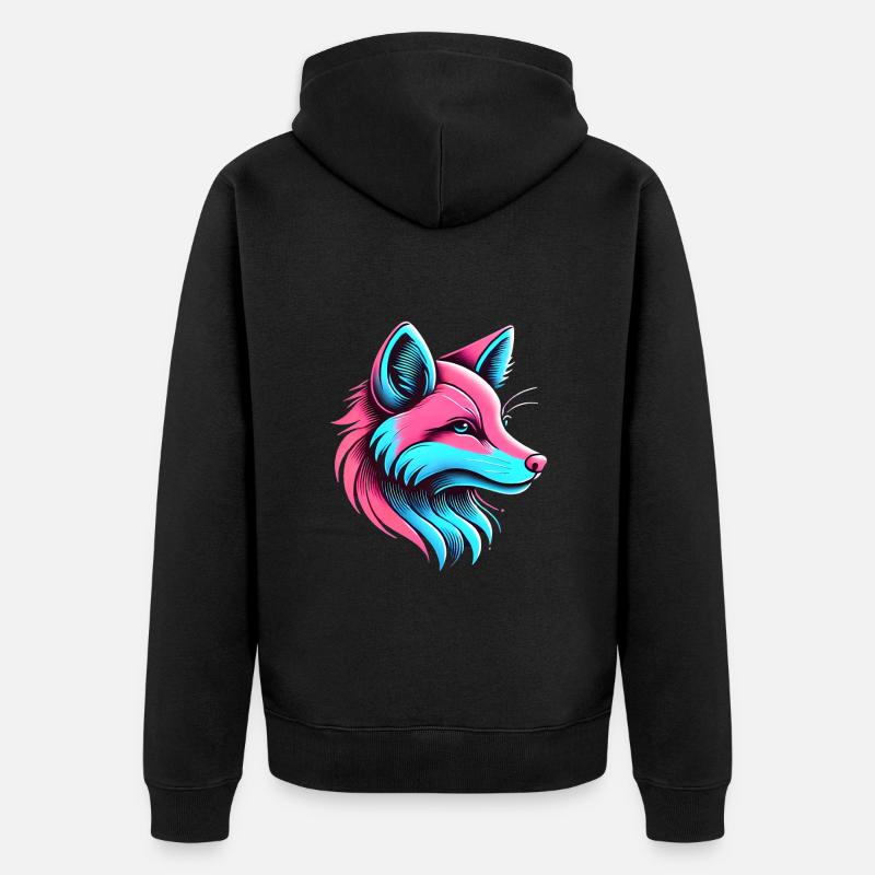 Neon Fox Glow Design artistique - Veste à capuche bio Premium Unisexe - noir