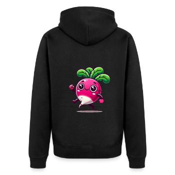Glücklicher Cartoon-Radieschen-Charakter - Unisex Premium Bio Zip Hoodie - Schwarz - Hinten - Nico (187cm)