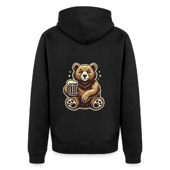 Funny BeerLoving Bear Cartoon Design - Unisex Premium Organic Zip Hoodie - black - Back - Nico (187cm)