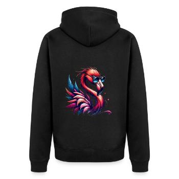 Trendige Flamingo-Kunst mit Sonnenbrille - Unisex Premium Bio Zip Hoodie - Schwarz - Hinten - Nico (187cm)