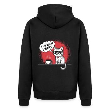 Pixel-Katze mit Kaffeetasse T-Shirt - Unisex Premium Bio Zip Hoodie - Schwarz - Hinten - Nico (187cm)