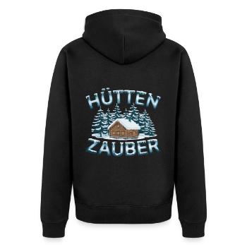 Hüttenzauber Hütte in den Bergen Berge Winter - Unisex Premium Bio Zip Hoodie - Schwarz - Hinten - Nico (187cm)