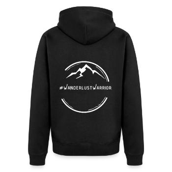 Wanderlust Warrior – For Adventure Seekers - Unisex Premium Organic Zip Hoodie - black - Back - Nico (187cm)