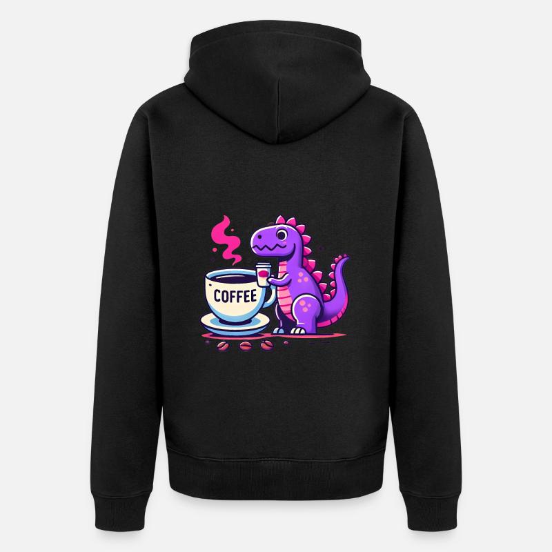 Purple Dino dégustant un café - Veste à capuche bio Premium Unisexe - noir