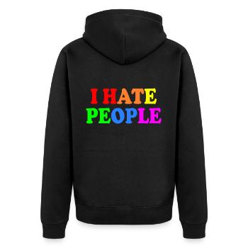I hate people - Unisex Premium Bio Zip Hoodie - Schwarz - Hinten - Nico (187cm)