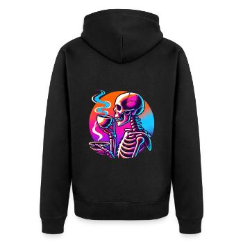 Neon Skelett Kaffee schlürfen Design - Unisex Premium Bio Zip Hoodie - Schwarz - Hinten - Nico (187cm)